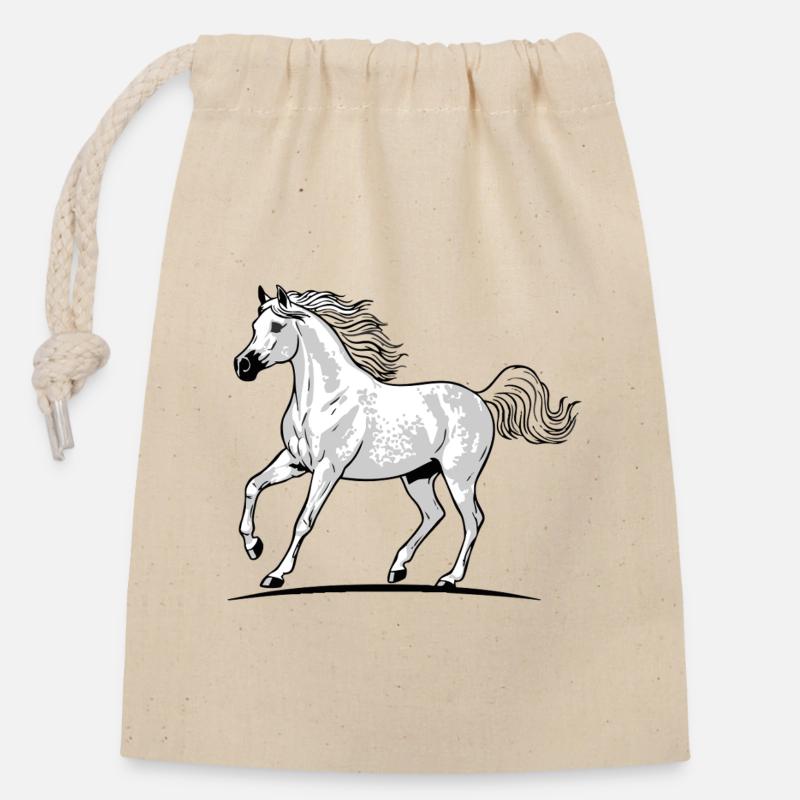 Cheval Blanc arabe Pommelé Trot Élégance Équestre - Sac cadeau en coton avec cordon (14 x 20 cm) - nature