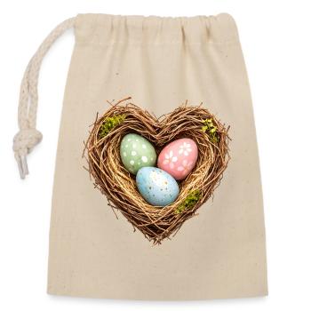Panier de Pâques en forme de cœur avec des œufs - Sac cadeau en coton avec cordon (14 x 20 cm) - nature - Devant