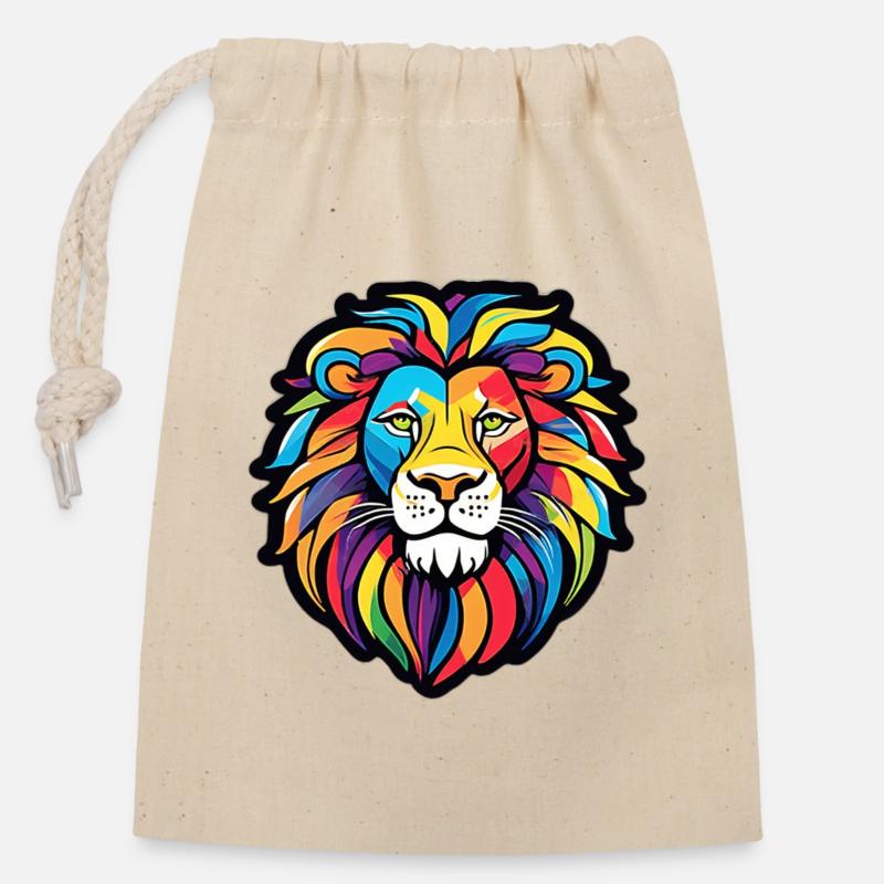 Lion éclatant arc-en-ciel - Sac cadeau en coton avec cordon (14 x 20 cm) - nature