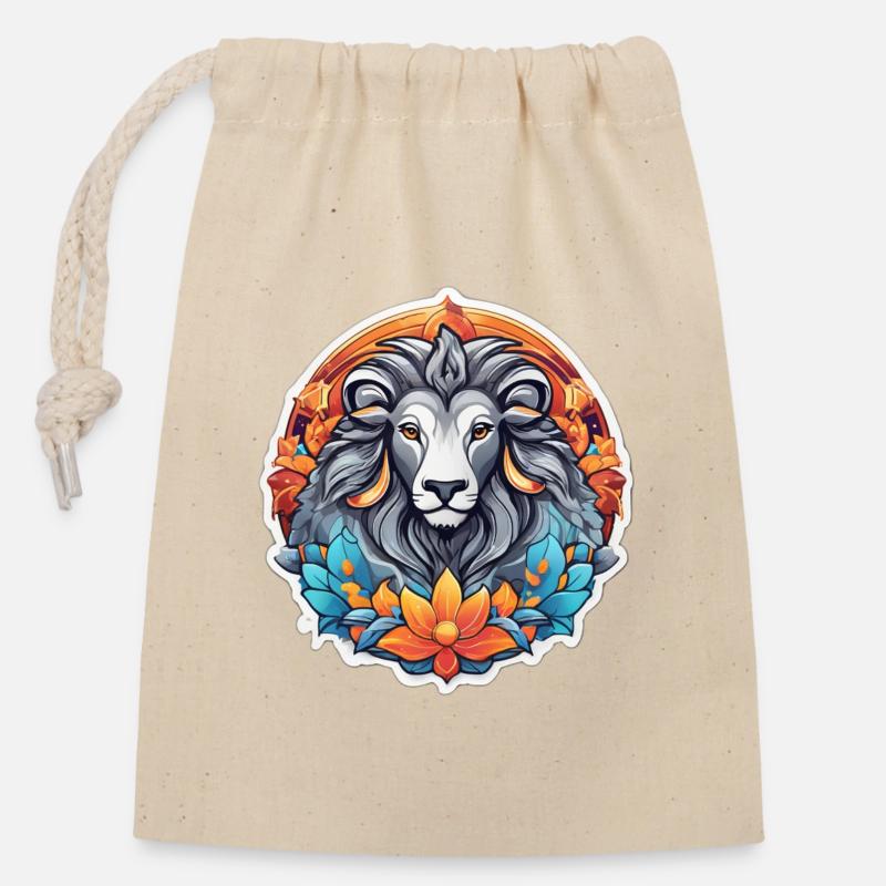 Lion floral coloré imprimé graphique - Sac cadeau en coton avec cordon (14 x 20 cm) - nature