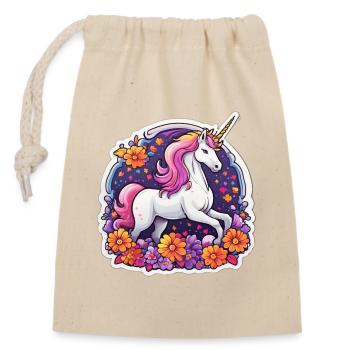 Licorne éclatante entourée de fleurs cosmos - Sac cadeau en coton avec cordon (14 x 20 cm) - nature - Devant