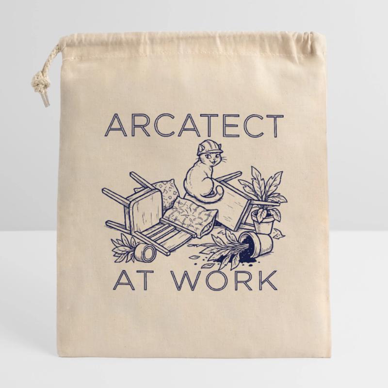 Worker's cat at work Closable cotton gift bag (14x20cm)