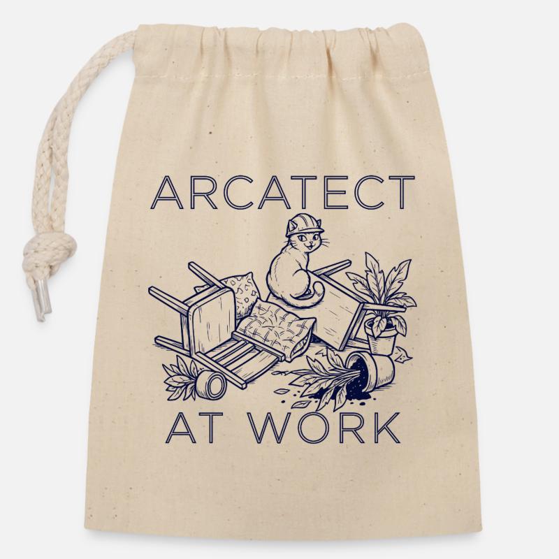 Arbeiterkatze am Werk - Verschließbarer Geschenkbeutel aus Baumwolle (14x20cm) - Natur