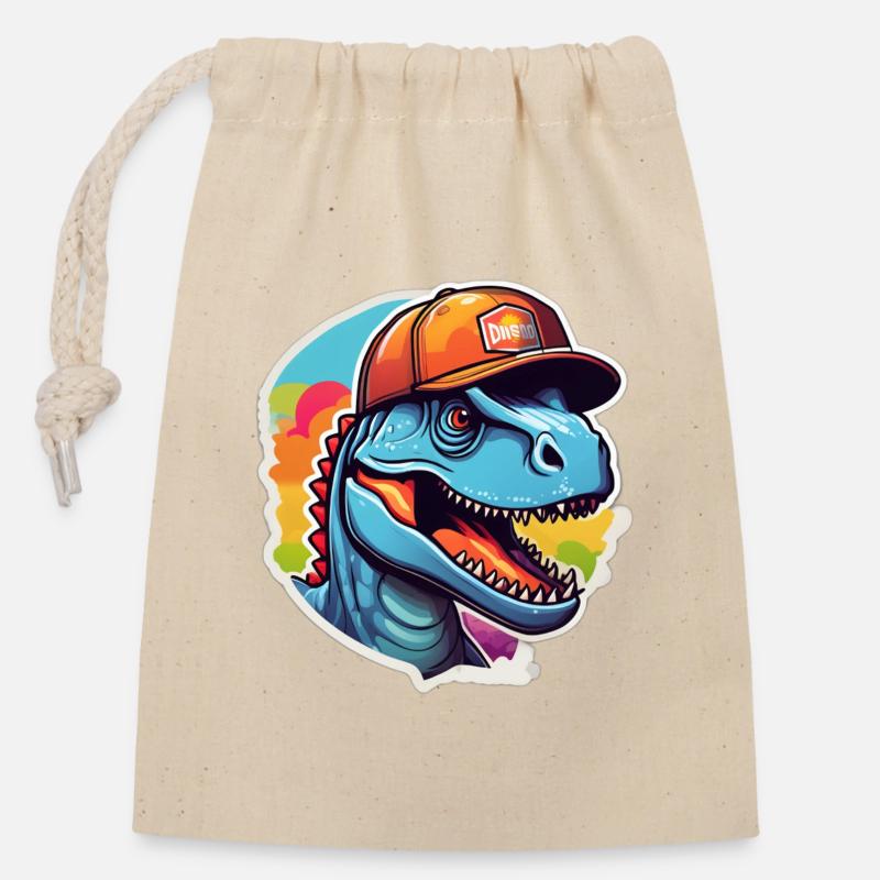 Dinosaur Rainbow Cap - Closable cotton gift bag (14x20cm) - nature