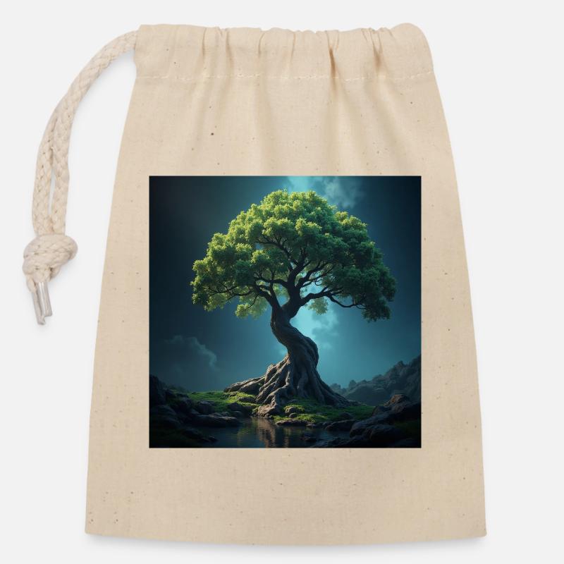 Bunter Baum des Lebens. - Verschließbarer Geschenkbeutel aus Baumwolle (14x20cm) - Natur