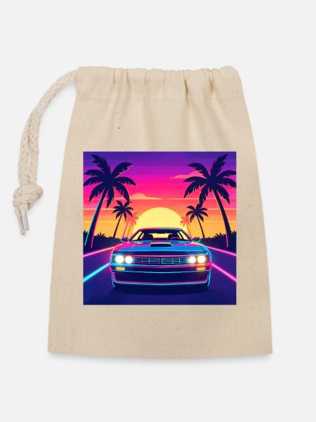 Neon Sunset Drive - Verschließbarer Geschenkbeutel aus Baumwolle (14x20cm) - Natur