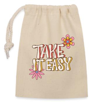 Take It Easy – Retro Flower Power 70s - Closable cotton gift bag (14x20cm) - nature - Front