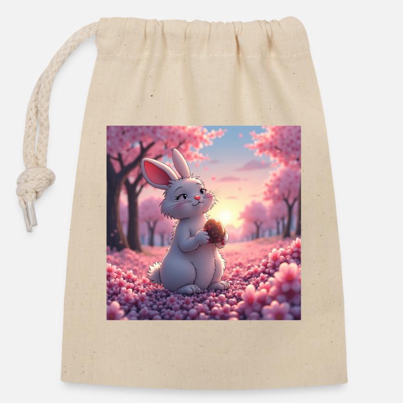dessin manga d'un mignon lapin - Sac cadeau en coton avec cordon (14 x 20 cm) - nature