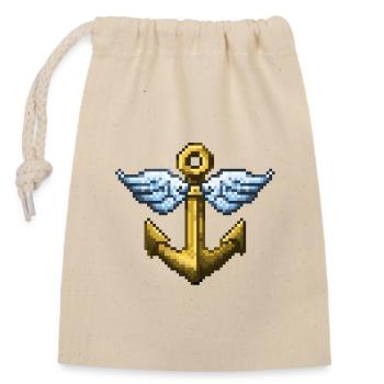 Retro Pixel Art Winged Anchor - Verschließbarer Geschenkbeutel aus Baumwolle (14x20cm) - Natur - Vorne