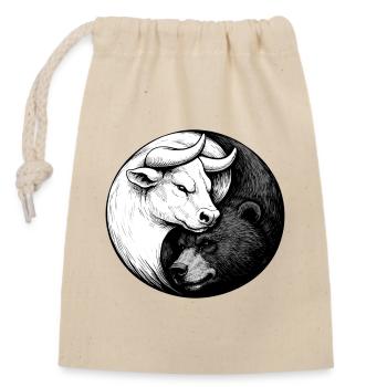 Börse Yin Yang: Bulle & Bär Design für Aktionäre - Verschließbarer Geschenkbeutel aus Baumwolle (14x20cm) - Natur - Vorne