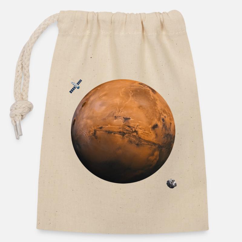 Planète Mars - Sac cadeau en coton avec cordon (14 x 20 cm) - nature