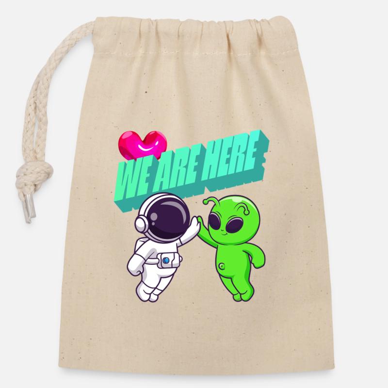 We Are Here - Série animée Alien - Sac cadeau en coton avec cordon (14 x 20 cm) - nature