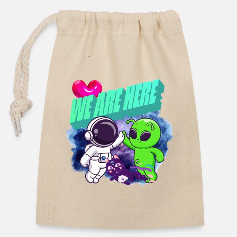We Are Here Crew - Série animée Alien - Sac cadeau en coton avec cordon (14 x 20 cm) - nature