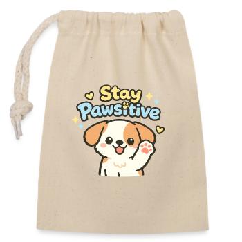 Stay Pawsitive – Cute Dog Caricature - Closable cotton gift bag (14x20cm) - nature - Front