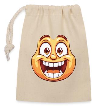 Happy Laughing cartoon face in orange tones - Closable cotton gift bag (14x20cm) - nature - Front