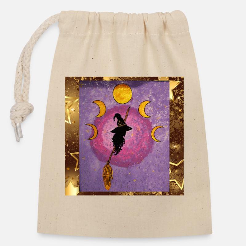 Sorcière Stellaire sur le Balai - Sac cadeau en coton avec cordon (14 x 20 cm) - nature