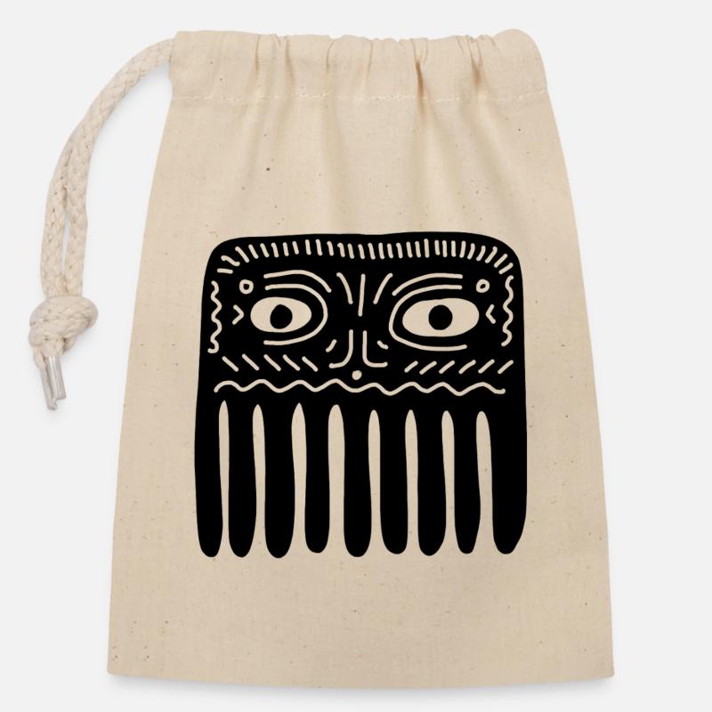 Grafik der alten Wächter-Geistmaske - Verschließbarer Geschenkbeutel aus Baumwolle (14x20cm) - Natur