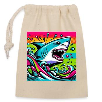 Requin - Sac cadeau en coton avec cordon (14 x 20 cm) - nature - Devant