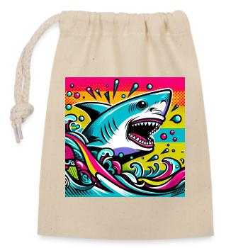 Requin - Sac cadeau en coton avec cordon (14 x 20 cm) - nature - Devant