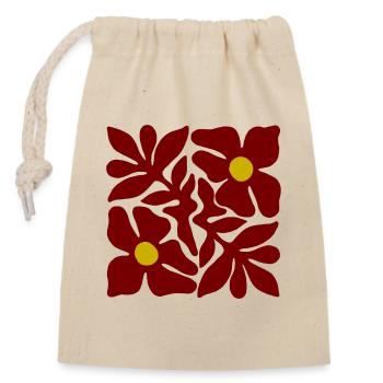  Rote Blumen transparentes Symmetrisches Design - Verschließbarer Geschenkbeutel aus Baumwolle (14x20cm) - Natur - Vorne