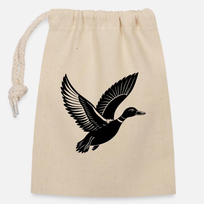 Fliegende Stockente - Verschließbarer Geschenkbeutel aus Baumwolle (14x20cm) - Natur