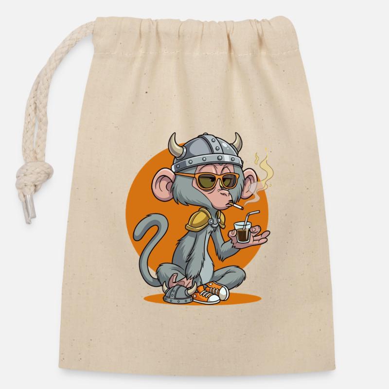 Monkey_2 - Closable cotton gift bag (14x20cm) - nature