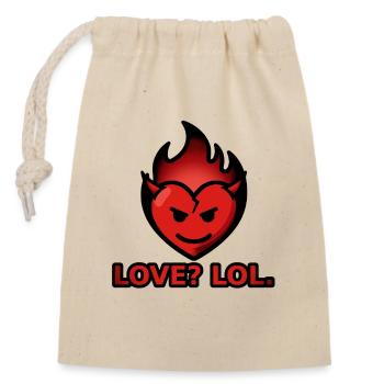 Love Lol – Flaming Heart with Horns - Closable cotton gift bag (14x20cm) - nature - Front
