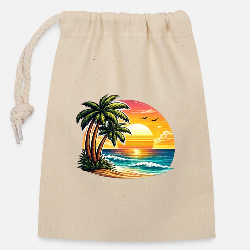 Coucher de soleil à Palm Beach - Sac cadeau en coton avec cordon (14 x 20 cm) - nature