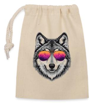 Cool Wolf with Sunglasses Graphic Tee - Closable cotton gift bag (14x20cm) - nature - Front