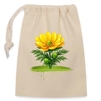 Gelbe Blume Natur Pinselstrich Design  - Verschließbarer Geschenkbeutel aus Baumwolle (14x20cm) - Natur - Vorne