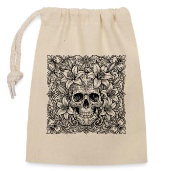 Bloom to Decay – Gothic Skull & Lily Art - Verschließbarer Geschenkbeutel aus Baumwolle (14x20cm) - Natur - Vorne
