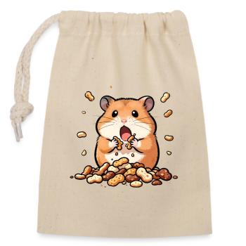 Gourmet-Hamster und Erdnüsse - Verschließbarer Geschenkbeutel aus Baumwolle (14x20cm) - Natur - Vorne