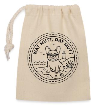 Wat mutt dat mutt Französische Bulldogge am Meer - Verschließbarer Geschenkbeutel aus Baumwolle (14x20cm) - Natur - Vorne