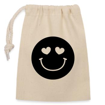 Smiley-Gesicht - Verschließbarer Geschenkbeutel aus Baumwolle (14x20cm) - Natur - Vorne