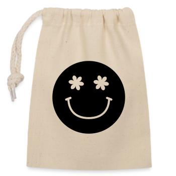 Smiley-Gesicht - Verschließbarer Geschenkbeutel aus Baumwolle (14x20cm) - Natur - Vorne