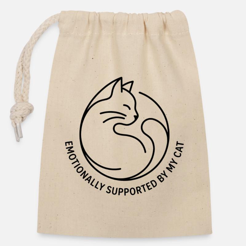 Cat-friendly yin-yang design - Closable cotton gift bag (14x20cm) - nature