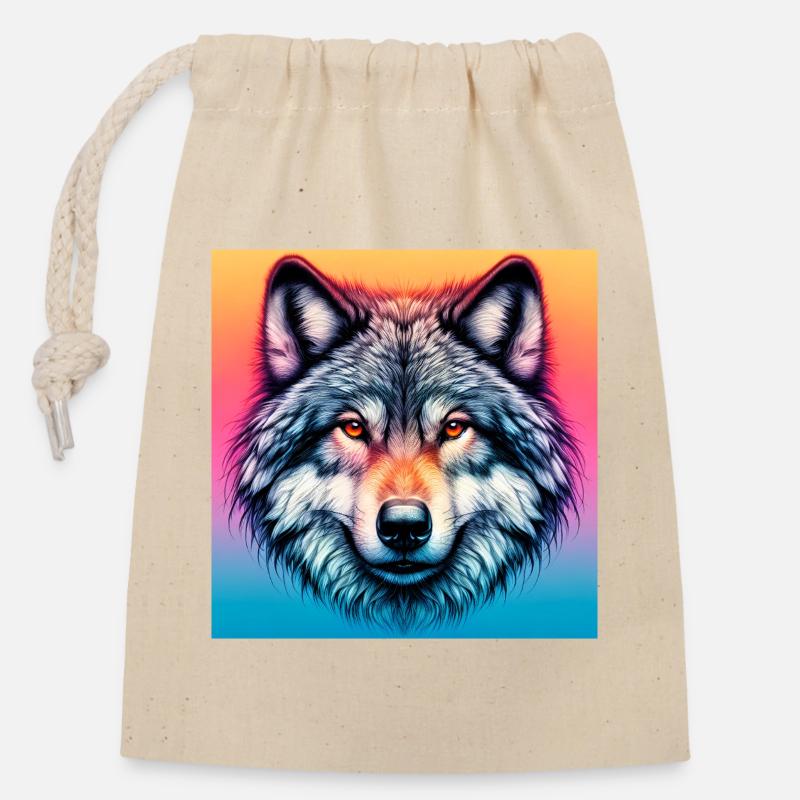 Loup - Sac cadeau en coton avec cordon (14 x 20 cm) - nature