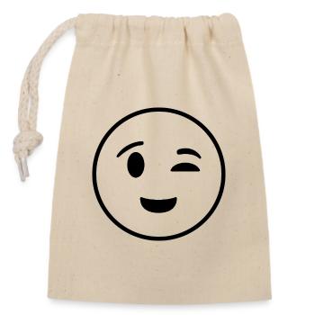 Happy face closing one eye - Closable cotton gift bag (14x20cm) - nature - Front