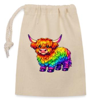 Vibrant Rainbow Highland Cow - Closable cotton gift bag (14x20cm) - nature - Front