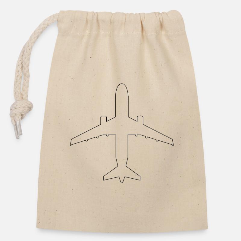 Aperçu de l’avion - Sac cadeau en coton avec cordon (14 x 20 cm) - nature