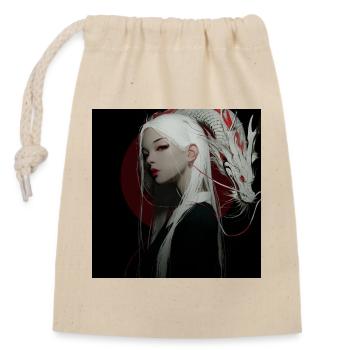Moon Dragon Noir: White Hair Dragon - Closable cotton gift bag (14x20cm) - nature - Front