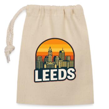 Vintage Leeds Skyline Retro-Sonnenuntergangsdesign - Verschließbarer Geschenkbeutel aus Baumwolle (14x20cm) - Natur - Vorne