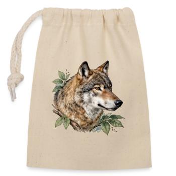 Wolf umgeben von Laub - Verschließbarer Geschenkbeutel aus Baumwolle (14x20cm) - Natur - Vorne