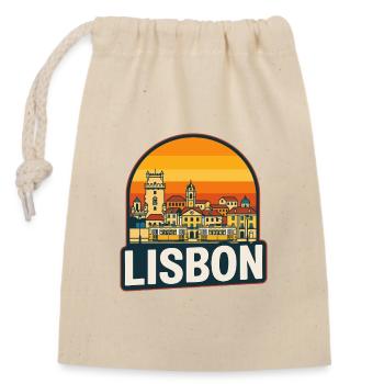 Lissabon City Retro Sonnenuntergang Vintage-Straßenbahnkunst - Verschließbarer Geschenkbeutel aus Baumwolle (14x20cm) - Natur - Vorne