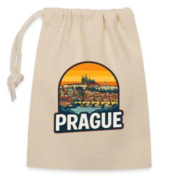 Prager Skyline Retro Sonnenuntergang Vintage-Design - Verschließbarer Geschenkbeutel aus Baumwolle (14x20cm) - Natur - Vorne