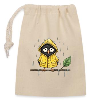 Regeneule im gelben Regenmantel - Verschließbarer Geschenkbeutel aus Baumwolle (14x20cm) - Natur - Vorne