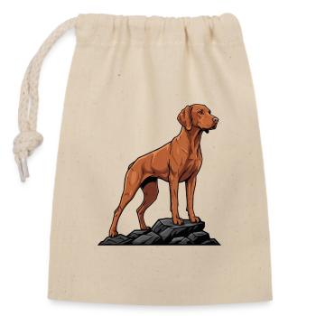Vizsla Dog on Rock Portrait Hungarian Pointer - Closable cotton gift bag (14x20cm) - nature - Front