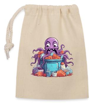 Lila Kraken im Eimer Chaos - Verschließbarer Geschenkbeutel aus Baumwolle (14x20cm) - Natur - Vorne