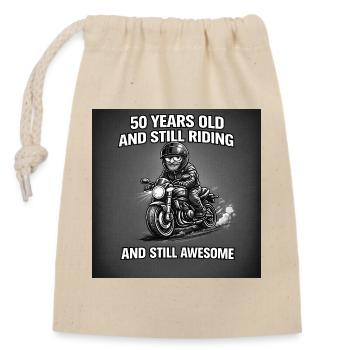 50 years old and further on the motorcycle - Closable cotton gift bag (14x20cm) - nature - Front