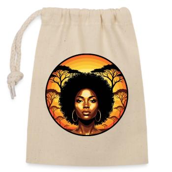 Afro portrait in sunset safari - Closable cotton gift bag (14x20cm) - nature - Front